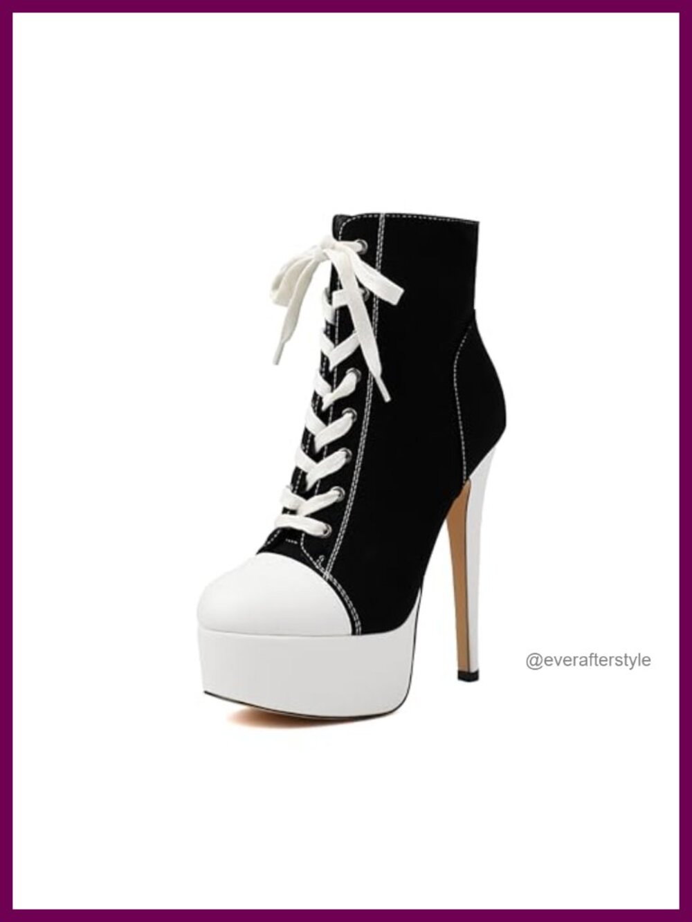 Platform Stiletto Heel Lace Up Canvas Ankle Boots